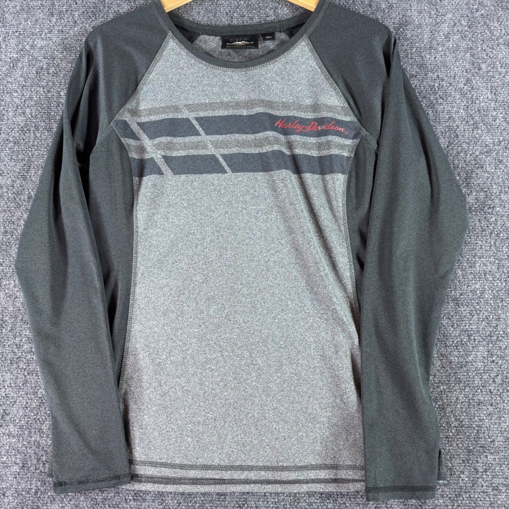 Harley-Davidson Raglan Shirt Women Large Gray Long Sleeve Performance Biker Logo